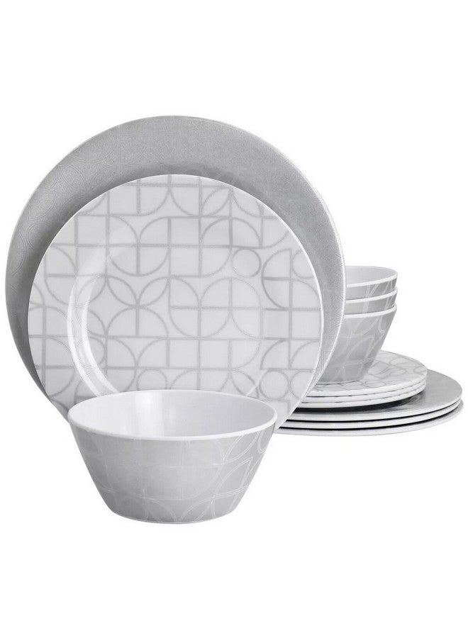 جيبسون طقم عشاء بنمط هندسي أزهار الصيف  قطعة رمادي وأبيض - Image 1
