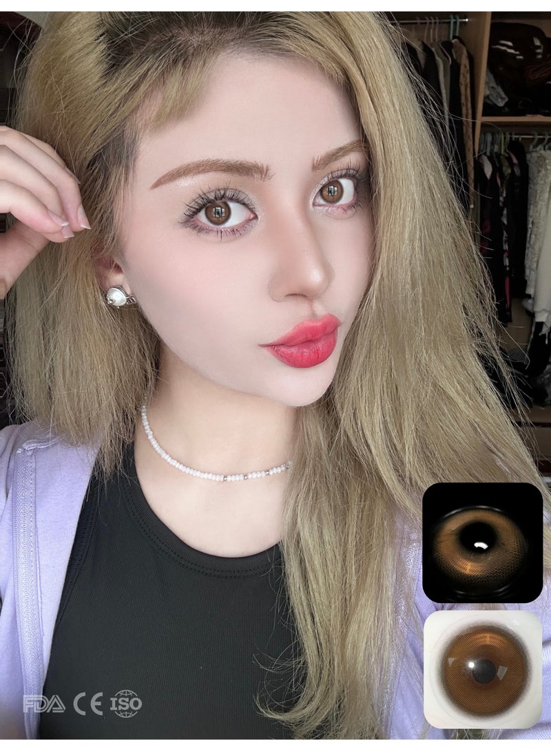 ARUWA عدسات لاصقة ملونة بنية للشاي البارد سنوية، عدسات لاصقة تجميلية للجنسين، عدسات طبيعية عصرية، عدسات لينة تحتوي على 40% ماء، قطر العدسة 14.2 مم - Image 3