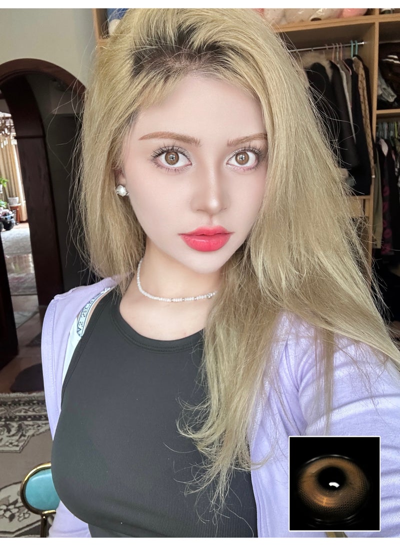 ARUWA عدسات لاصقة ملونة بنية للشاي البارد سنوية، عدسات لاصقة تجميلية للجنسين، عدسات طبيعية عصرية، عدسات لينة تحتوي على 40% ماء، قطر العدسة 14.2 مم - Image 4