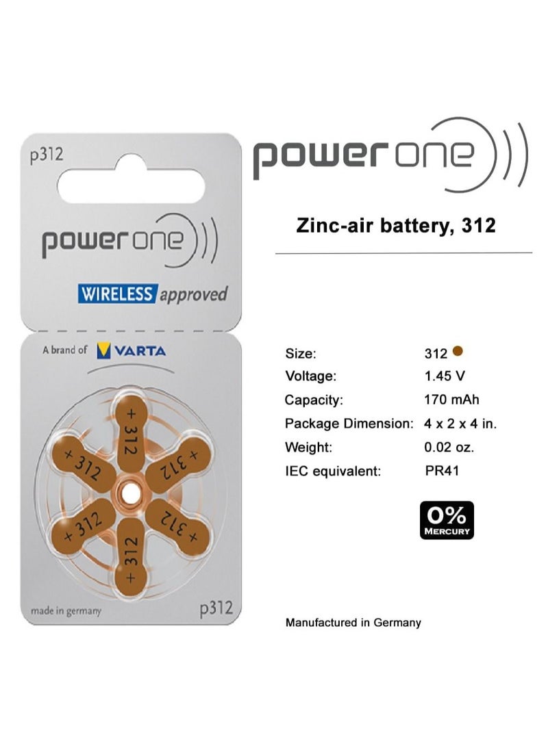 Power One 1.45V Original High Level Hearing Aid Batteries P312 Pack Of 60 Pieces  - Image 5