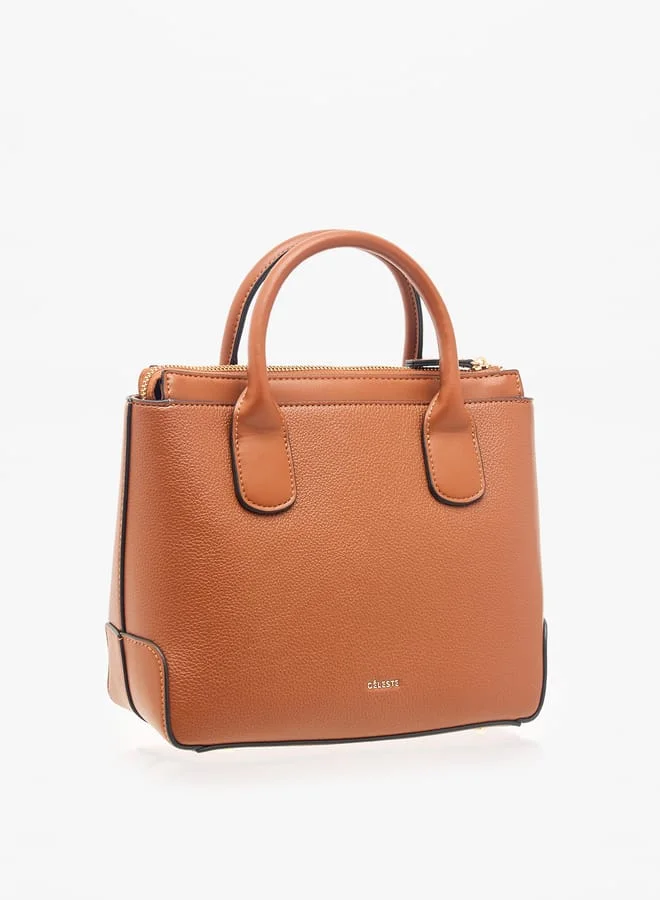 سيليست Women Solid Tote Bag with Detachable Strap and Zip Closure