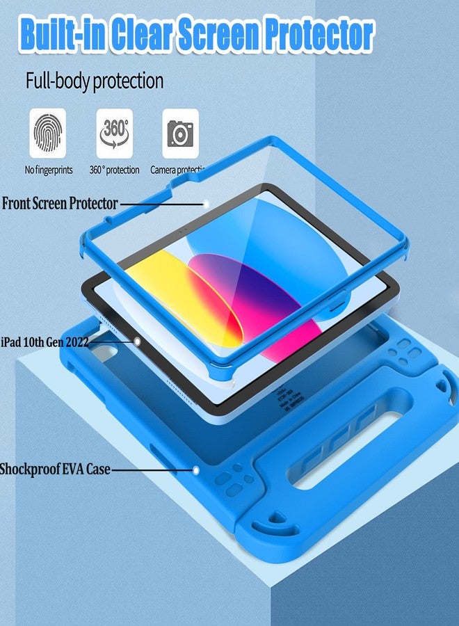 BMOUO جراب BMOUO للأطفال لجهاز iPad الجيل العاشر 10.9 بوصة 2022، جراب iPad الجيل العاشر مع واقي شاشة، جراب iPad الجيل العاشر للأطفال مقاوم للصدمات مع مقبض قابل للطي، أزرق - Image 3