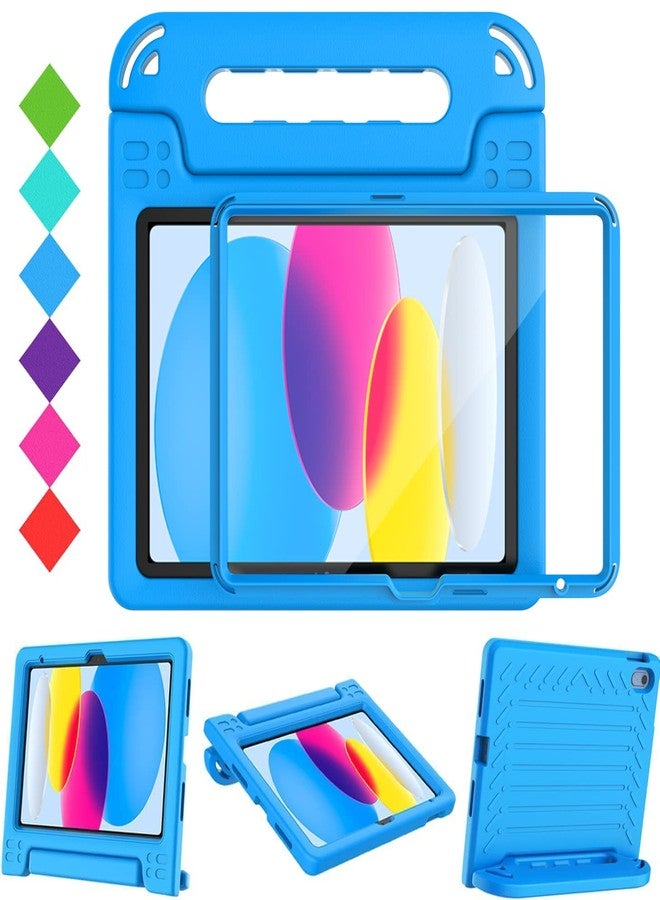 BMOUO جراب BMOUO للأطفال لجهاز iPad الجيل العاشر 10.9 بوصة 2022، جراب iPad الجيل العاشر مع واقي شاشة، جراب iPad الجيل العاشر للأطفال مقاوم للصدمات مع مقبض قابل للطي، أزرق - Image 1