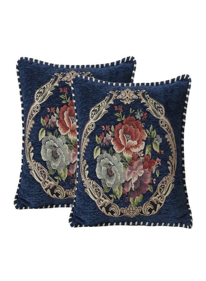 Qupace Set of 2 Blue Vintage Embroidered Throw Pillow Covers for Sofa Couch, Cushion Covers 18x18 inch Headboard Pillow Euro Sham Covers for Living Room - Image 1