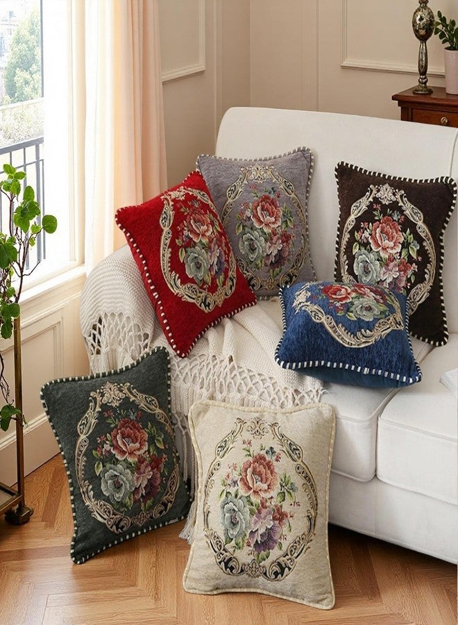 Qupace Set of 2 Blue Vintage Embroidered Throw Pillow Covers for Sofa Couch, Cushion Covers 18x18 inch Headboard Pillow Euro Sham Covers for Living Room - Image 3
