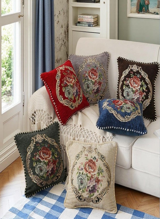 Qupace Set of 2 Blue Vintage Embroidered Throw Pillow Covers for Sofa Couch, Cushion Covers 18x18 inch Headboard Pillow Euro Sham Covers for Living Room - Image 4