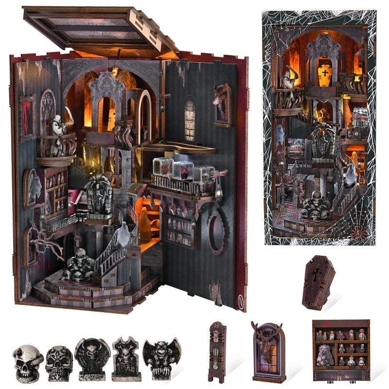 CCCDF Book Nook Kit, DIY Miniature Dollhouse, Library Booknook Kit Bookend Bookshelf with LED Light for Adults Teens (Haunting Relics) - Image 1