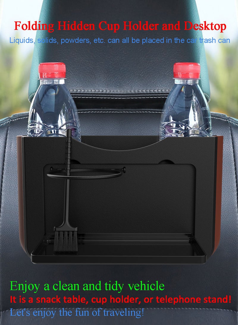 Syraith Car Trash Can, Foldable Hanging Car Organizer, Waterproof Car Garbage Can with Folding Table Top. Rigid Car Trash Bag for Car Seat Backs, Side Doors and Armrest Bins, Send Cleaning Brush - Image 3