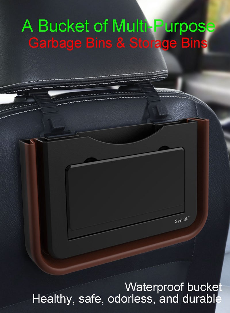 Syraith Car Trash Can, Foldable Hanging Car Organizer, Waterproof Car Garbage Can with Folding Table Top. Rigid Car Trash Bag for Car Seat Backs, Side Doors and Armrest Bins, Send Cleaning Brush - Image 4