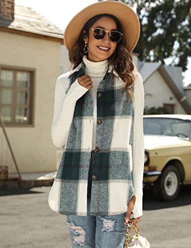UANEO Womens Fall Flannel Plaid Vest Button Down Sleeveless Shirt Jacket With Pockets (Green-M) - Image 2