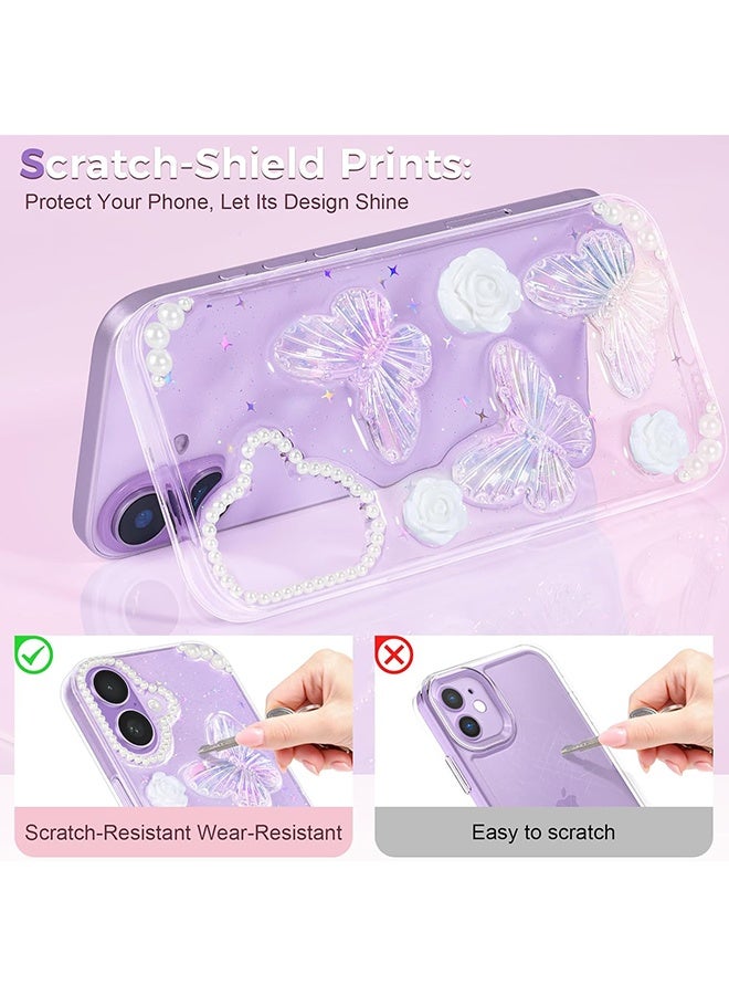 Wffo Compatible with iPhone 16 Case - 3D Butterfly Rose Flower Shiny Girl Phone Case - Clear Phone Case - with Aesthetic Rose Floral Shiny Girly Phone Case - TPU Drop Protection - Crystal Butterfly - Image 3