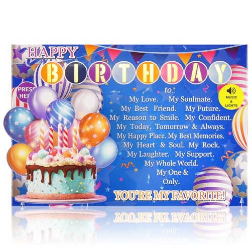 Venhoo Birthday Card for Husband Wife with Lights & Music, Sweet 3D Birthday Cards for Men Women, Romantic Happy Birthday Card for Boyfriend Girlfriend, Musical Bday Greeting Love Card Gifts for Him Her - Image 1