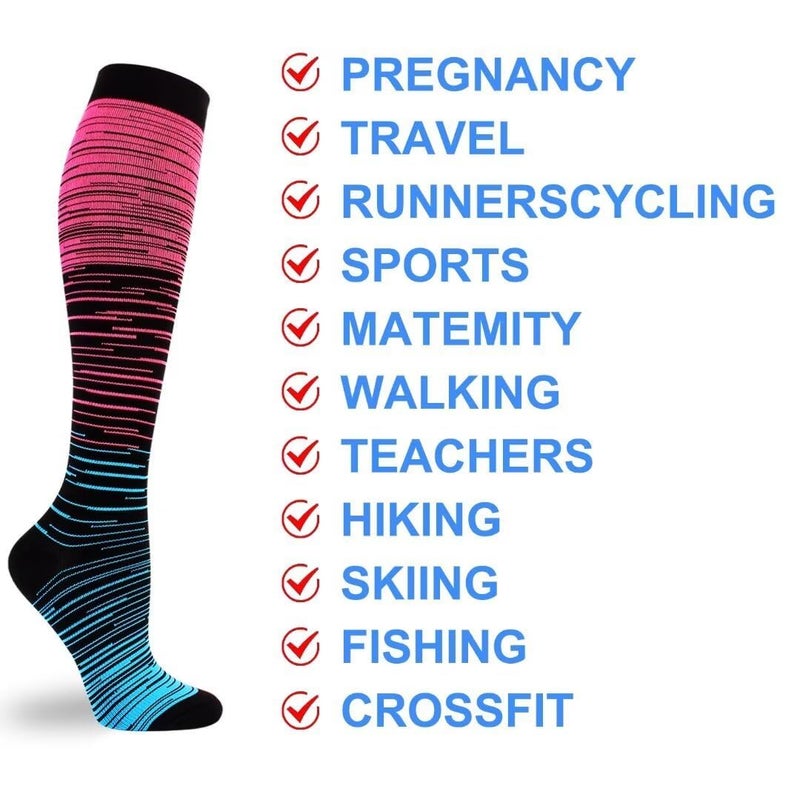 Double Couple 3 Pairs Compression Socks for Women Men 20-30mmhg Knee High Stocking for Sports Running Travel Nurses - Image 3