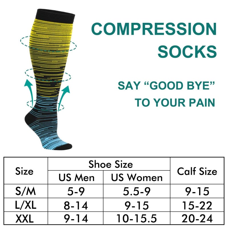 Double Couple 3 Pairs Compression Socks for Women Men 20-30mmhg Knee High Stocking for Sports Running Travel Nurses - Image 2