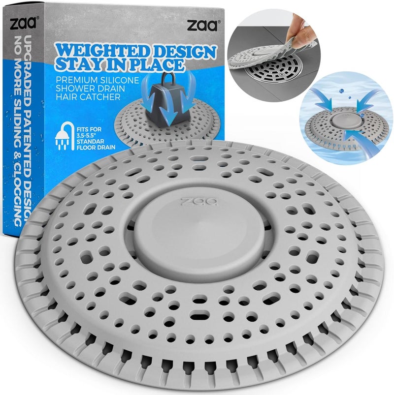 zaa Shower Drain Hair Catcher, Premium Silicone Drain Protector & Shower Drain Cover for Regular Drains of Shower Room, Bathroom, Gray - Image 1