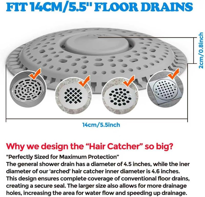 zaa Shower Drain Hair Catcher, Premium Silicone Drain Protector & Shower Drain Cover for Regular Drains of Shower Room, Bathroom, Gray - Image 4