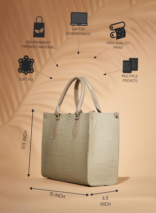 Fargo PU Women's Stylish Handbag Typography Printed Handbag For Women (Beige) - Image 4