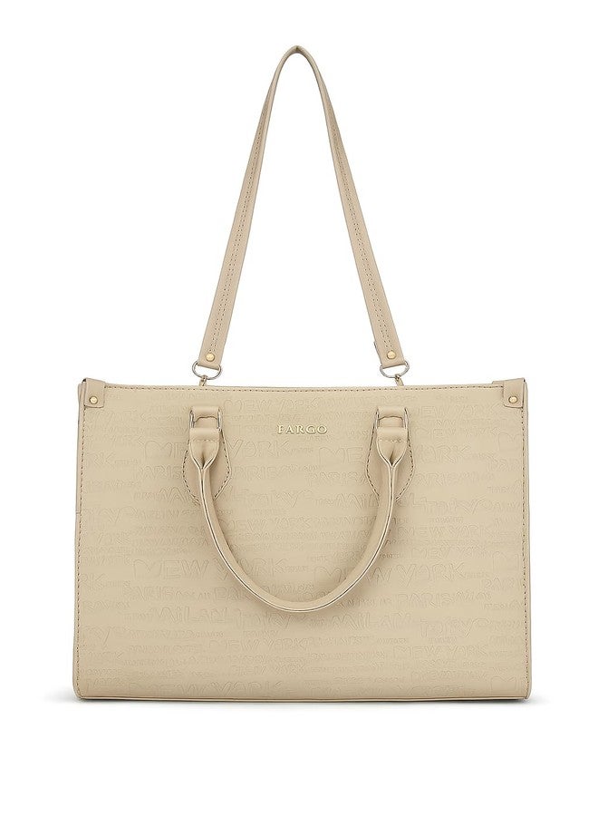 Fargo PU Women's Stylish Handbag Typography Printed Handbag For Women (Beige) - Image 1