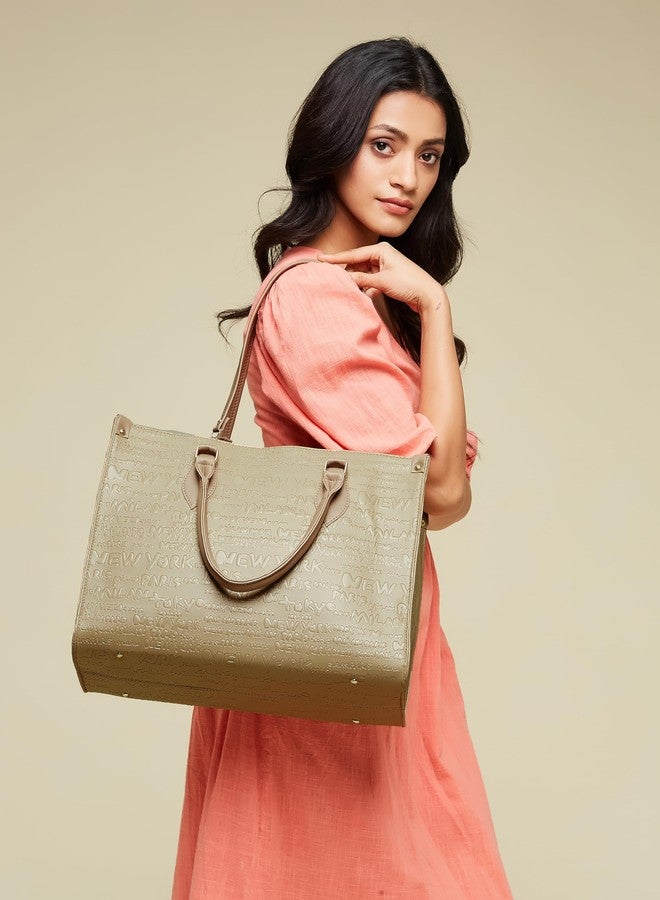 Fargo PU Women's Stylish Handbag Typography Printed Handbag For Women (Beige) - Image 2