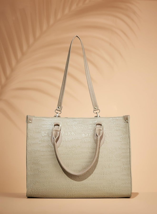 Fargo PU Women's Stylish Handbag Typography Printed Handbag For Women (Beige) - Image 3