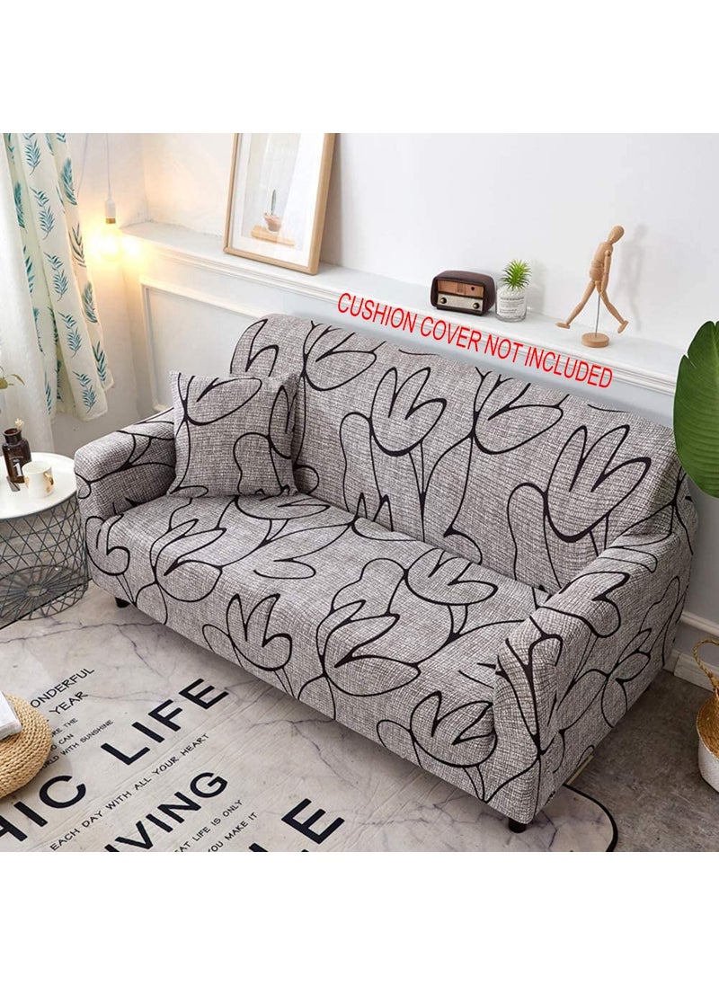 Styleys - Styleys Polyester Printed Sofa Covers Stretchable Couch Cover Sofa Slipcovers (2 Seater, 140-180 cms, SLMH-100, Grey White Shaded/Black Flower) - Image 1