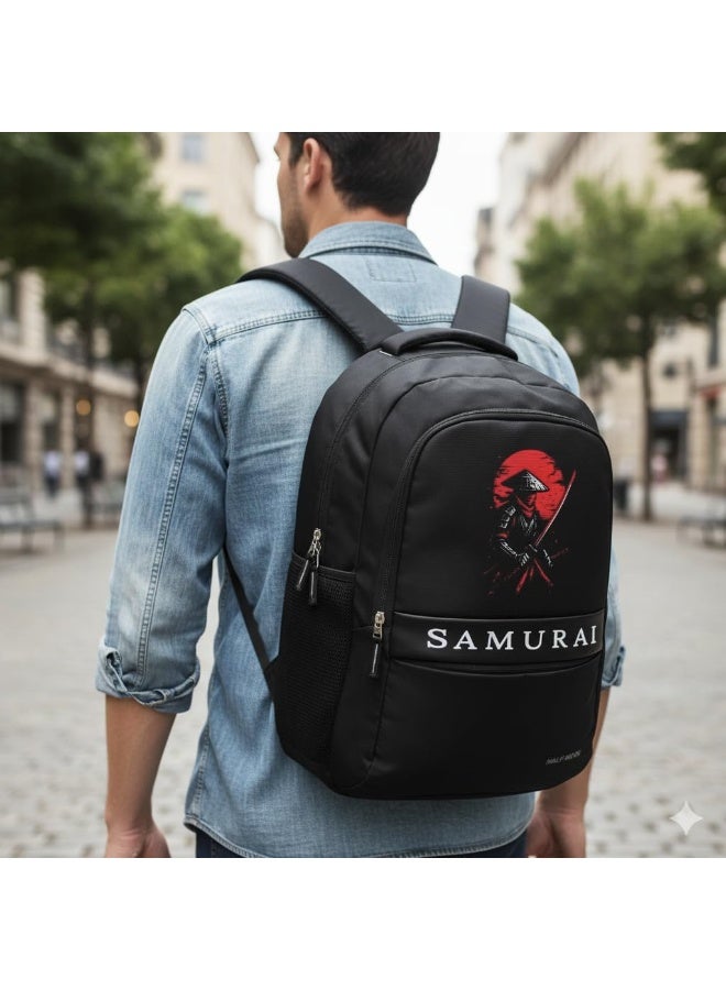 هاف مون Half Moon Samurai College School Backpack Bag for Boys Men | Laptop Bagpack for Man | 3 Zips Stylish And Trendy Bags for Students use with Laptop Compartment & Small Pockets inside (Black & Red) - Image 2