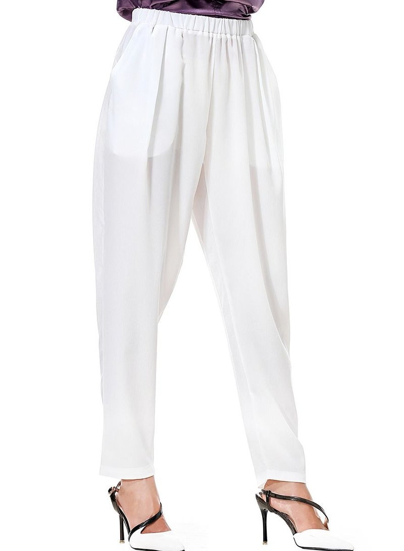 Loquat Women's Solid Color Elastic Waistband Harem Pants Comforty Loose Casual Pants White  - Image 1