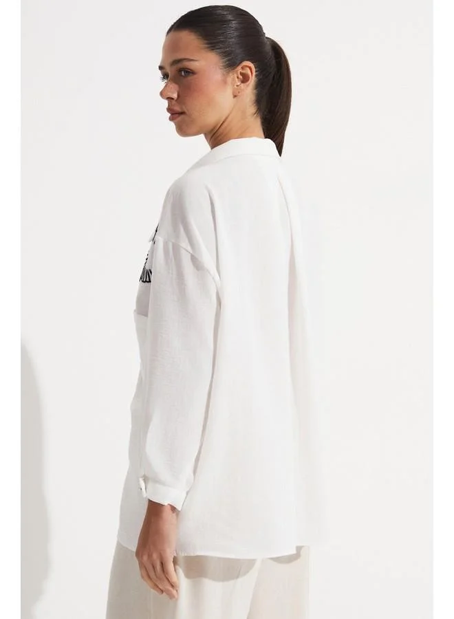 JUNE June Loose Fit Embroidery Detailed Shirt White