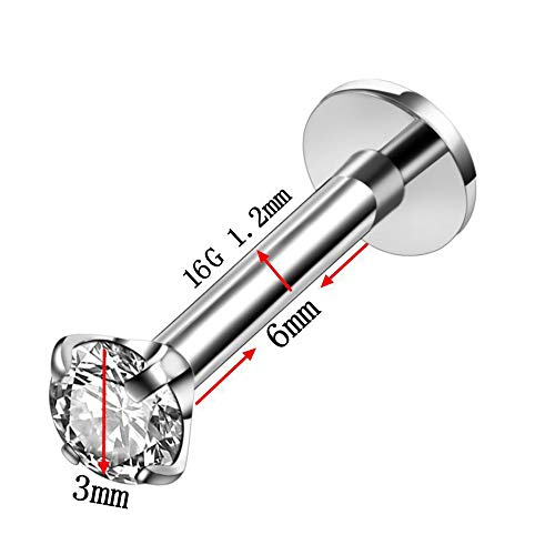 HQLA 16G Diamond CZ Lip Rings Labret Monroe Nose Tragus Helix Ear Piercing Jewelry Surgical Stainless Steel 2mm 3mm 4mm 5mm CZ 8 Pcs 6mm 8mm Bar (8 Pcs Steel - Bar 6mm; CZ:2-5mm) - Image 2