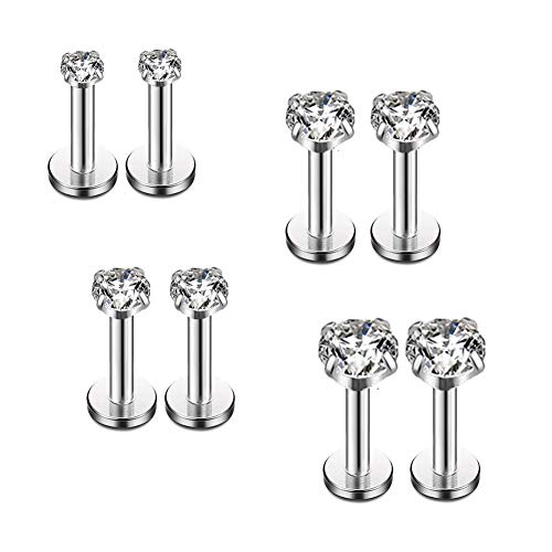 HQLA 16G Diamond CZ Lip Rings Labret Monroe Nose Tragus Helix Ear Piercing Jewelry Surgical Stainless Steel 2mm 3mm 4mm 5mm CZ 8 Pcs 6mm 8mm Bar (8 Pcs Steel - Bar 6mm; CZ:2-5mm) - Image 1