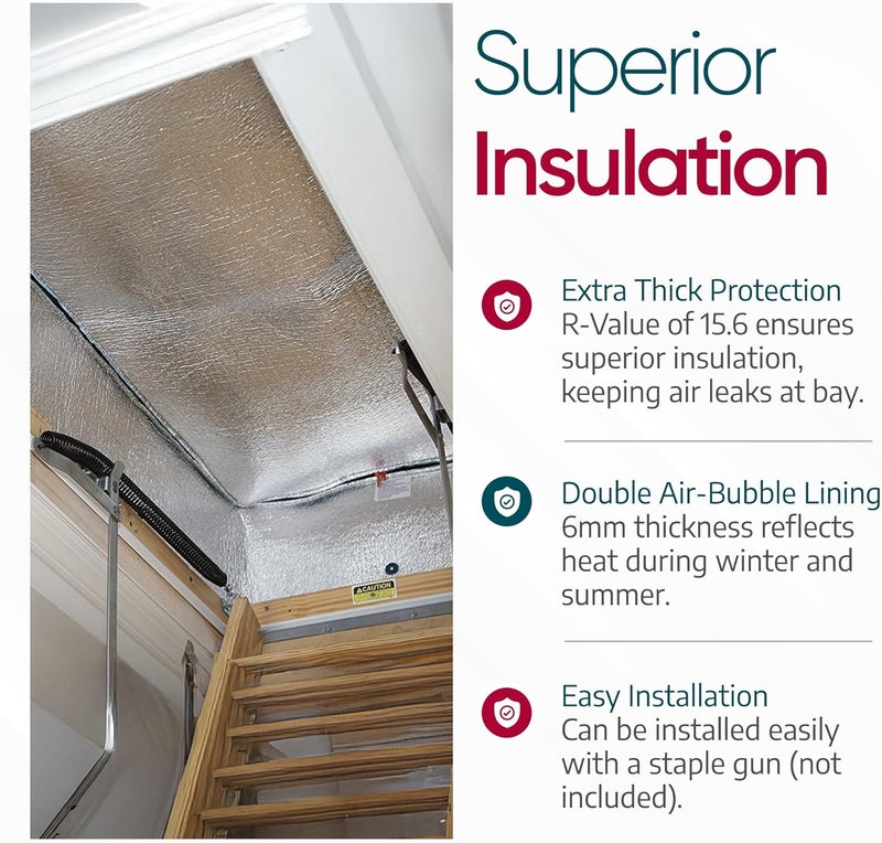 Miloo Attic Door Insulation Cover for Pull Down Ladder or Stair 25" x 54" x 11"- R-Value 15.6 Extra Thick Fire Proof Attic Tent Stairway Insulator with Easy Installation, Door Seal Hatch by - Image 5