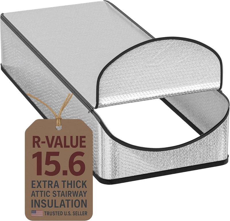 Miloo Attic Door Insulation Cover for Pull Down Ladder or Stair 25" x 54" x 11"- R-Value 15.6 Extra Thick Fire Proof Attic Tent Stairway Insulator with Easy Installation, Door Seal Hatch by - Image 1