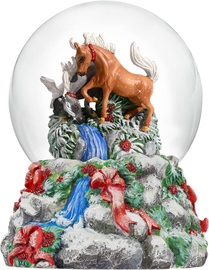 HORSES 2024 HOLIDAY COLLECTION WINTER WOODLAND MUSICAL SNOW GLOBE