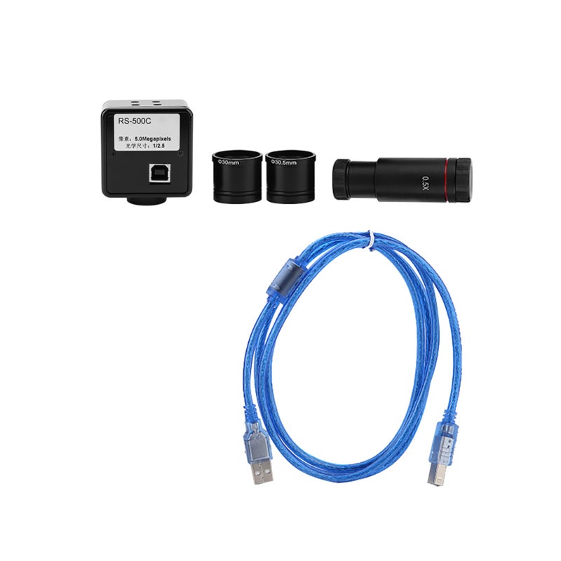 الكاميرا الرقمية المجهرية 5 ميجابكسل USB 2.0 - نقل بيانات عالي السرعة 480 ميجابت/ثانية - مستشعر CMOS بمساحة مصفوفة كبيرة - محول عدسة عينية CCD بقوة 0.5X لتصوير المجهر صوراً وفيديو - Image 2