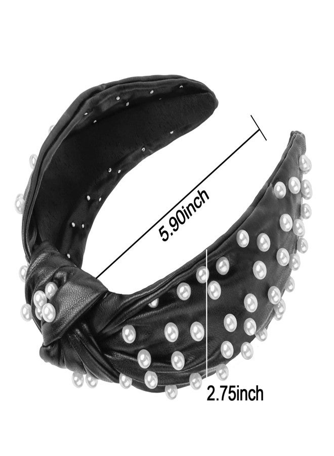 YISSION Pearl Knotted Headband Non Slip Leather Beaded Headbands for women Wide Jeweled Embellished Hairband Black Headband Hair Accessories for Women Girls (White Pearl) - Image 5