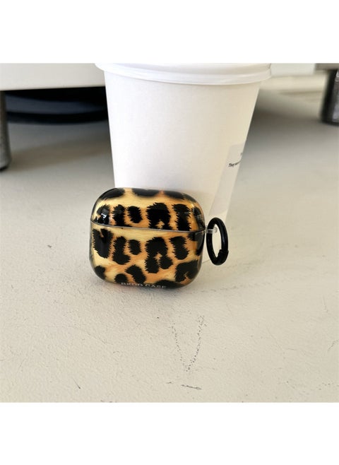 Retro Leopard Print Airpods Pro4 Generation Headset Protective Cover For Apple Wireless Bluetooth Headset 3 Generation/Pro2-Color:Imd Headphones Brown Leopard Print + Ring-Applicable Models:Airpods Pro2