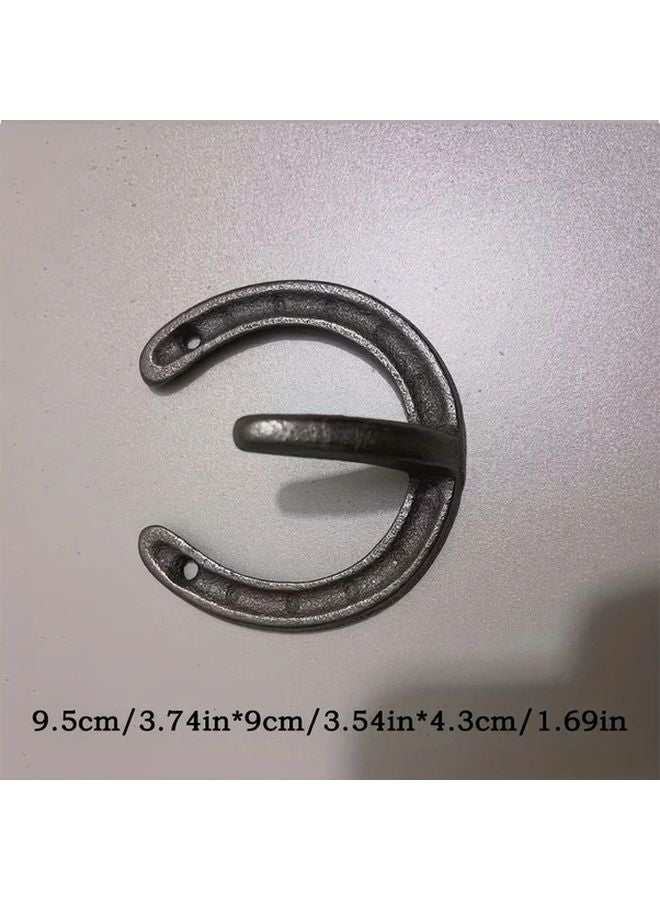 Set of 2 Rustic Cast Iron Horse Shoe Hooks for Garden Home Decoration Wall Mounted Metal - Image 5