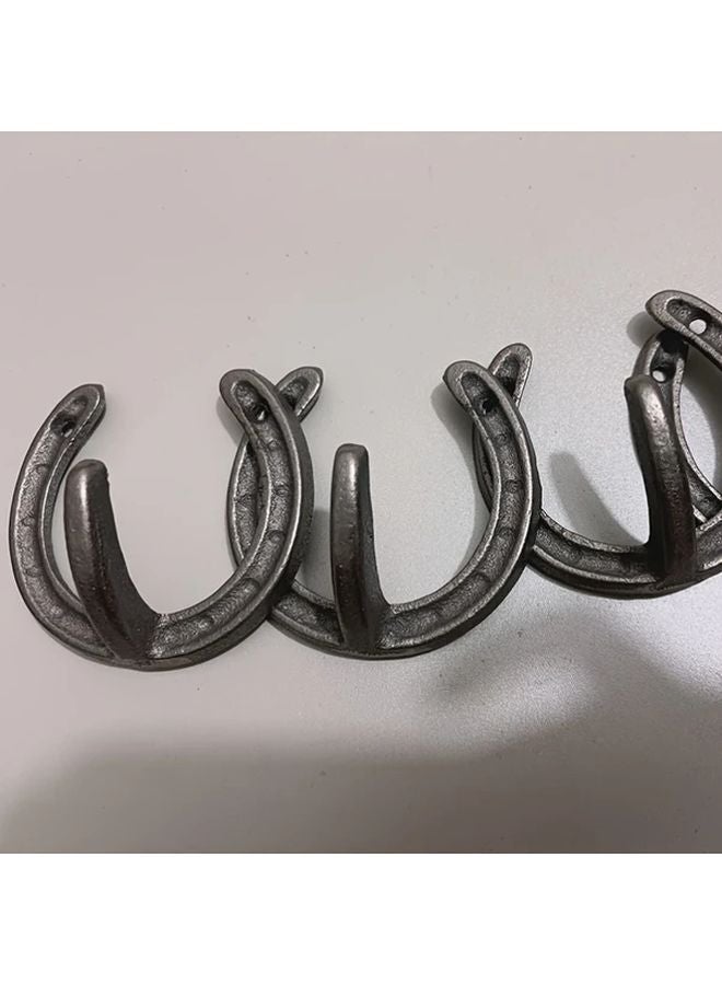 Set of 2 Rustic Cast Iron Horse Shoe Hooks for Garden Home Decoration Wall Mounted Metal - Image 3