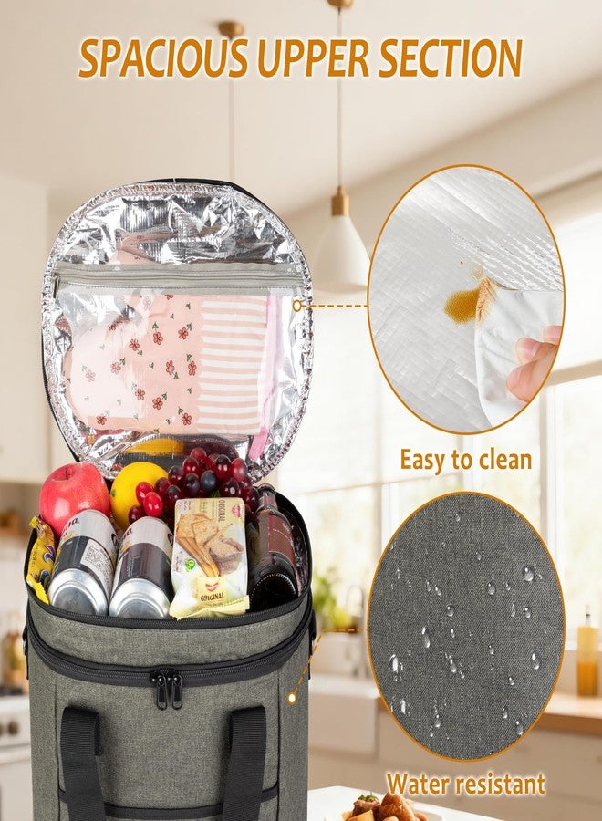 لوكسجا حقيبة حمل بيضاوية معزولة من لوكسجا لحمل طنجرة الطهي البطيء سعة 3 كوارت، حقيبة حمل مزدوجة الطبقات مع أحزمة للغطاء (الحقيبة فقط)، رمادي - Image 2