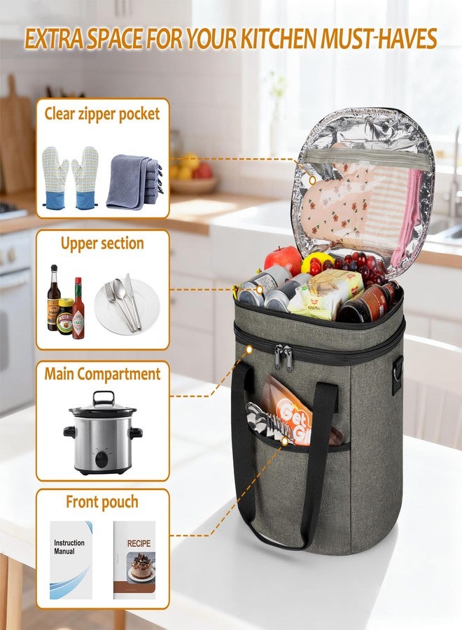 لوكسجا حقيبة حمل بيضاوية معزولة من لوكسجا لحمل طنجرة الطهي البطيء سعة 3 كوارت، حقيبة حمل مزدوجة الطبقات مع أحزمة للغطاء (الحقيبة فقط)، رمادي - Image 5