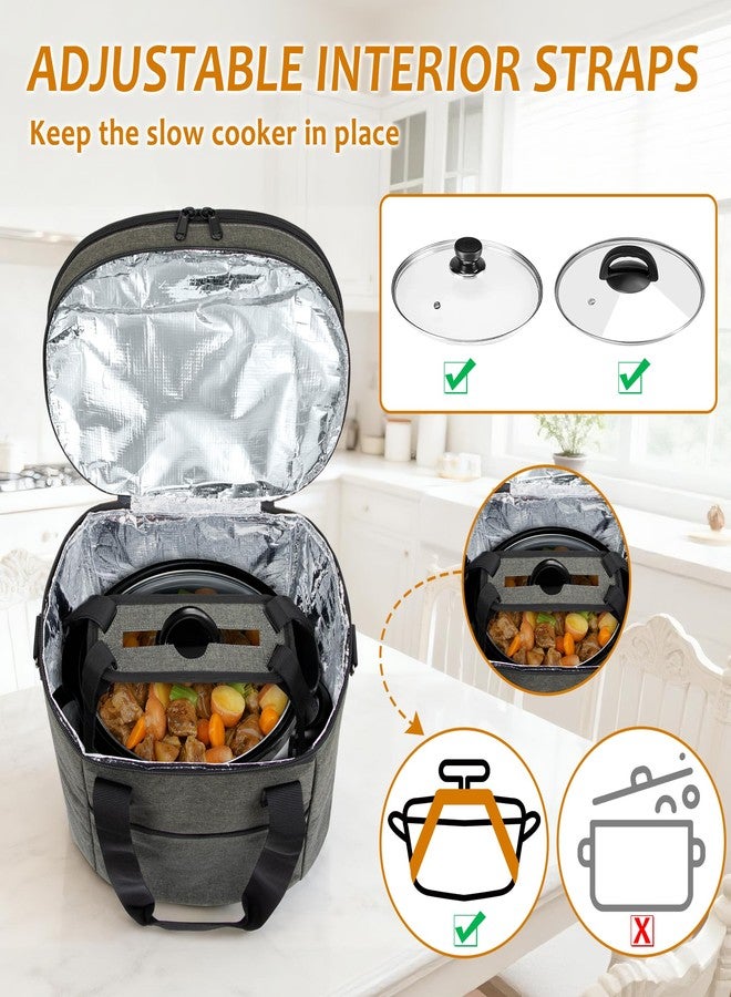 لوكسجا حقيبة حمل بيضاوية معزولة من لوكسجا لحمل طنجرة الطهي البطيء سعة 3 كوارت، حقيبة حمل مزدوجة الطبقات مع أحزمة للغطاء (الحقيبة فقط)، رمادي - Image 3