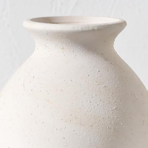 LUKA Ceramic Rustic Farmhouse Vase, 9.2 inch Whitewashed Terracotta Vase, Pottery Decorative Vases,Clay Decorative Vases for Home Decor, Table, Living Room, Shelf, Mantel Decoration(Off-White) - Image 5