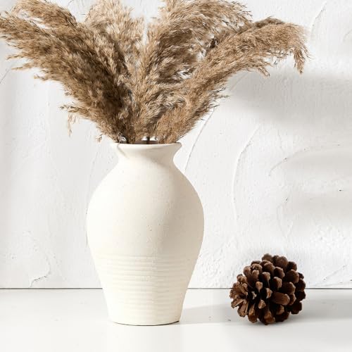 LUKA Ceramic Rustic Farmhouse Vase, 9.2 inch Whitewashed Terracotta Vase, Pottery Decorative Vases,Clay Decorative Vases for Home Decor, Table, Living Room, Shelf, Mantel Decoration(Off-White) - Image 1