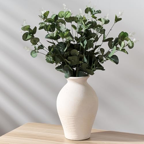 LUKA Ceramic Rustic Farmhouse Vase, 9.2 inch Whitewashed Terracotta Vase, Pottery Decorative Vases,Clay Decorative Vases for Home Decor, Table, Living Room, Shelf, Mantel Decoration(Off-White) - Image 4