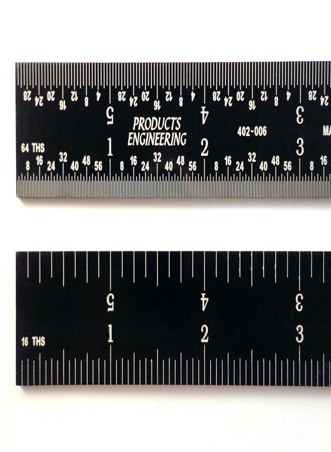 PEC Tools 6" 4R rigid black chrome, "high-contrast" machinist ruler with markings 1/8", 1/16", 1/32" and 1/64" - Image 1