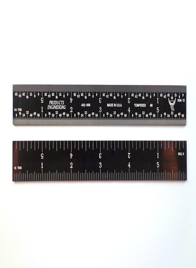 PEC Tools 6" 4R rigid black chrome, "high-contrast" machinist ruler with markings 1/8", 1/16", 1/32" and 1/64" - Image 2