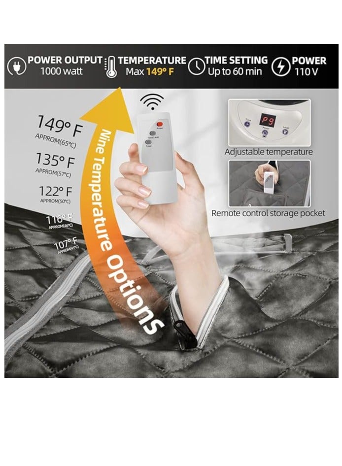 أكسبيه ساونا بخارية محمولة 1000 واط للمنزل – خيمة شخصية كاملة الحجم مع تحكم عن بعد، 9 مستويات حرارة، تسخين سريع، كرسي قابل للطي للاسترخاء وإزالة السموم - Image 2