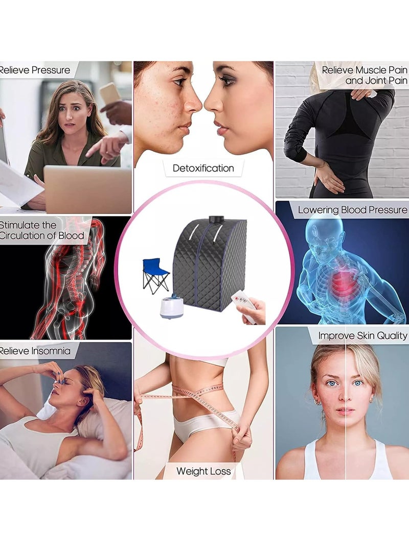 أكسبيه ساونا بخارية محمولة 1000 واط للمنزل – خيمة شخصية كاملة الحجم مع تحكم عن بعد، 9 مستويات حرارة، تسخين سريع، كرسي قابل للطي للاسترخاء وإزالة السموم - Image 5