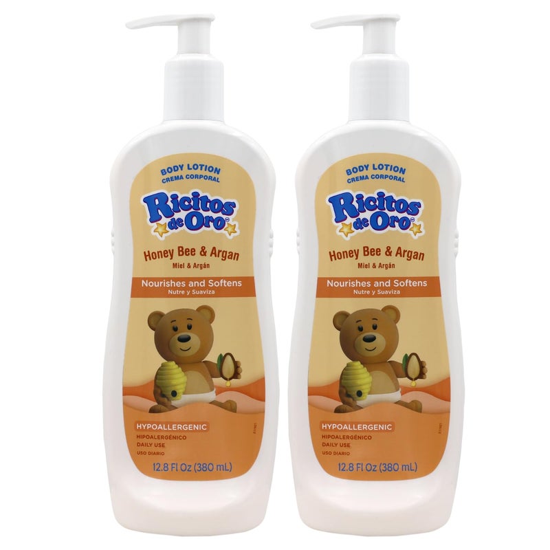 Ricitos de Oro Honey and Argan Baby Body Lotion That Helps Smooth Baby Skin -Hypoallergenic with Honey Bee Extract Delicious Scent, 2-Pack of 12.8 FL Oz Each, 2 Bottles. - Image 1