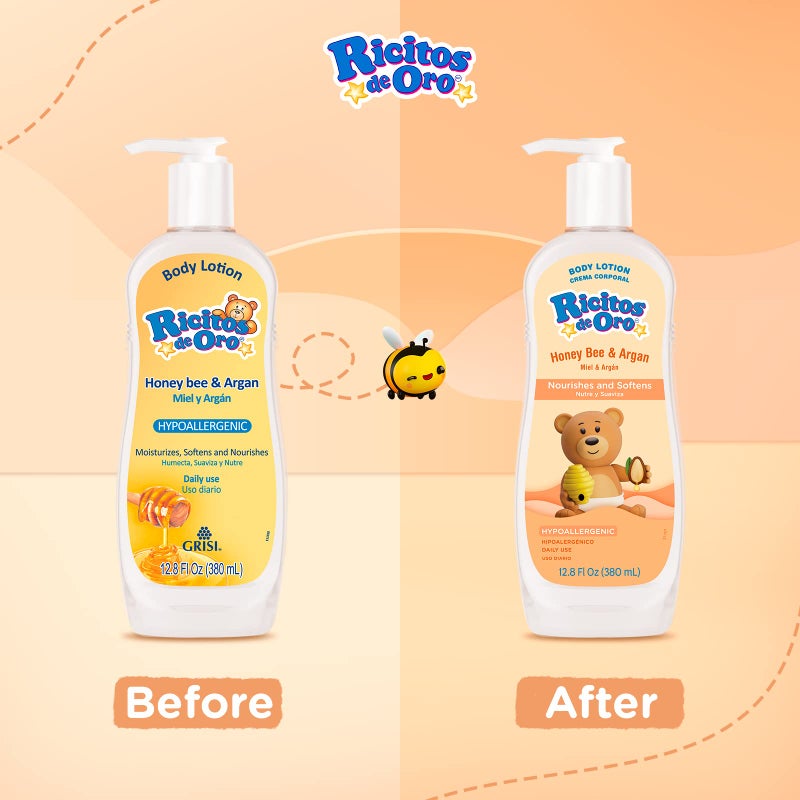 Ricitos de Oro Honey and Argan Baby Body Lotion That Helps Smooth Baby Skin -Hypoallergenic with Honey Bee Extract Delicious Scent, 2-Pack of 12.8 FL Oz Each, 2 Bottles. - Image 2